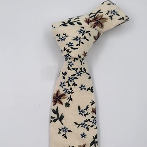 Image of Mantieqingway Men Skinny Tie Cotton Floral Necktie for Wedding Groomsmen Tie