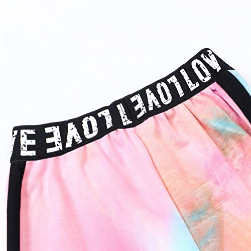 Little Girls Tie Dye Outfits, 2 Pieces Pullover Crop Tops + Track Pants Cropped Activewear Tennis Tracksuit Sets, Orange Blue, 7-8 Years = Tag 140 #TOP3