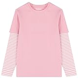 ATLANHAWK Kid's T Shirts Tagless Patchwork Striped Cotton T-Shirt Long Sleeve Crewneck Tee for Boys