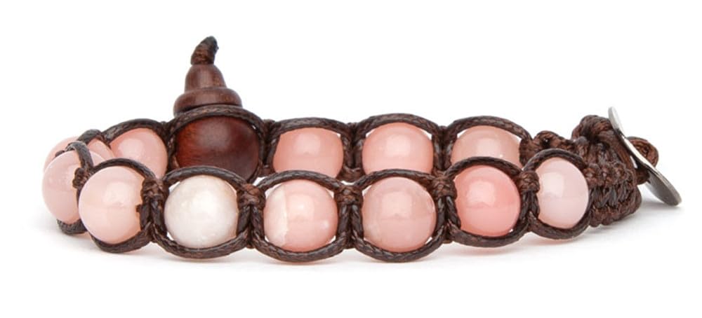 TamashiiOriginal Tibetan 1 Round Bracelet Made with Natural Stone Pink Aobao and Brown Cord.Unisex.Size Unique. BHS900-290, Taglia unica, Cotton, aobao