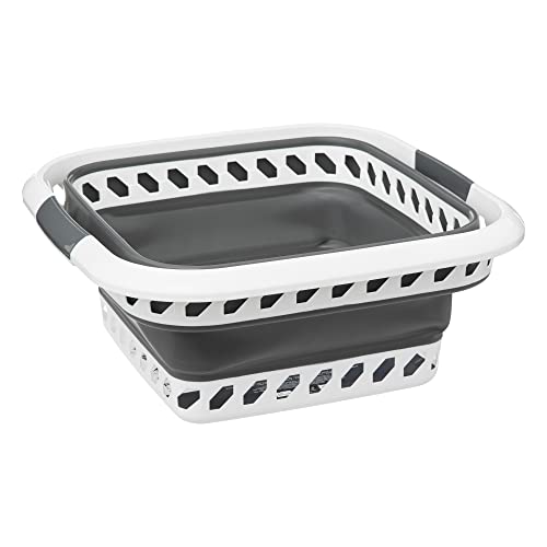 5five - Corbeille à Linge Pliable 40L - 2 Poignées Confortables - Panier à Linge Rétractable - Grande Capacité - Gris et Blanc – vue 3