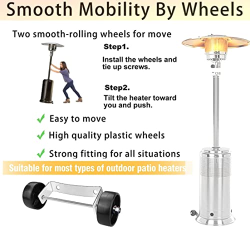 Universal Patio Heater Wheel Kit-Stainless Steel Silver Bracket + Black Wheels,Patio Tall Propane Gas Patio Heater Wheels Replacement Movable Wheell-Easy To Move,Gas Liquefied Gas Patio Heater Pulley #TOP2