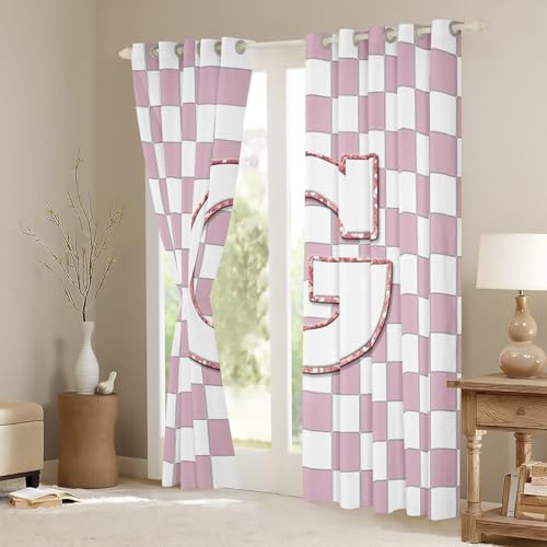 Image of Erosebridal Pink Initial G Window Drapes Kawaii Plaid Checkered Blackout Curtains 52 inchWx63 inchL Cute Personalized Monogram Curtains for Kids Girls Bedroom,Fashion Grids Gingham Window Treatments 2 Panels