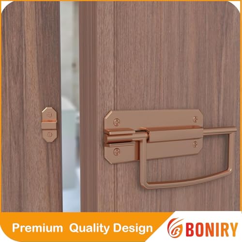 Image of Boniry Door Latch Lock, Kadi /Kundis with Grab Handles - Solid Metal Door Stopper for Bathroom, Home, Office - Easy Install, Smooth Sliding, Heavy Duty Latch (2, Rose Gold)