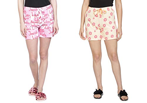 Image of Club A9 Women's Regular Fit Cotton Printed Shorts (Multicolor,L) (Pack of 2) (WSCOM2 225 L)