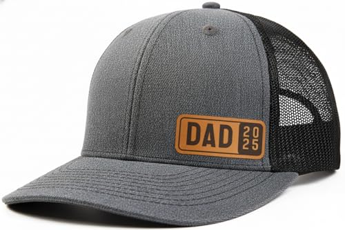Image of Lichfamy Dad Est 2025 2026 Hat for Men New Dad Gifts Customization Leather Patch Trucker Hat