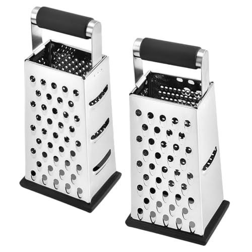 FUBESK Râpe à 4 faces en acier inoxydable avec poignée pour légumes, fromage, chocolat et pommes de terre, argent + noir