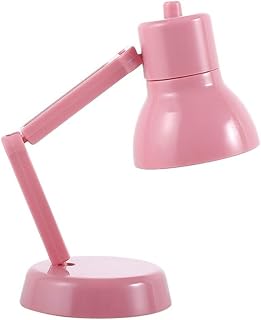 أباجورة مكتب ليد مصغرة لاكسسوارات بيت العرائس محاكي مع ضوء، لون وردي