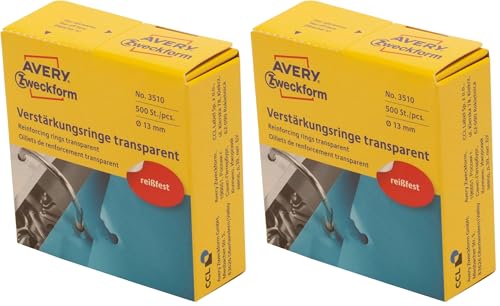 AVERY Zweckform 3510 Lochverstärker selbstklebend 500 Stück (Ø13mm, Lochverstärkungsringe auf Rolle, permanent haftende Ringverstärker, Ringlochverstärker fürs Abheften, reißfeste Folie) transparent