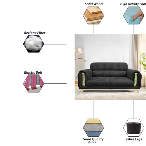 Image of Casaliving Gelio 3 Seater Sofa Set for Living Room (Black Colour) Premium Fabric Sofa