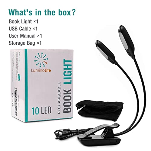 Dual Heads Rechargeable Book-Light For Reading At Night In Bed, Warm/White Reading Light With Clamp, 180° Adjustable Mini Clip On Light, Lightweight Eye Care Book Light Perfect For Readers & Kids #TOP6