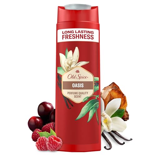 Old Spice Oasis Męski żel pod prysznic i szampon 400ml Uniwersalny 3 w 1 żel do mycia włosów, twarzy i ciała. Długotrwały świeży zapach o jakości perfum