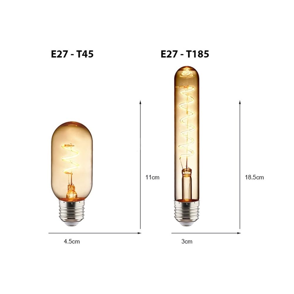 fengyan Casa bombillas, Paquete de 6 bombillas de filamento en espiral LED Vintage AC220V E27 bombilla LED Edison Retro T45 ST64 G80 G95 G125 Familiar Lámpara(Warm White T185)