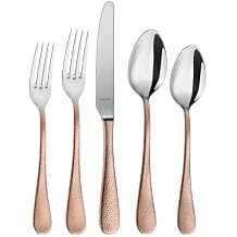 Amefa Sierra Half PVD Copper 20 Piece Flatware Set - 18/10 Hammered Copper/Silver Stainless Steel Silverware Set, Knives Forks Spoons for 4 - Dinnerware Utensils