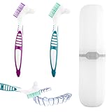 2 Piezas Cepillo para Dentaduras Postizas, Cepillo Ferula Dental Doble Cara con Portacepillos de Dientes, Cerdas Suaves Multicapa para Una Limpieza Eficaz de Férulas Dentales y Protectores Bucales