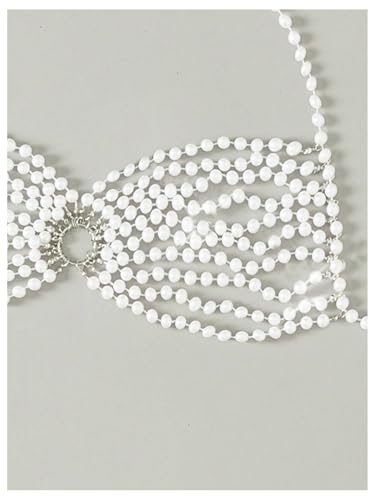 WDIRARA Women's Pearl Beaded Halter Bikini Top Sleeveless Backless Beach Cover Up Tops4