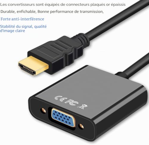 Azuxreza Adaptateur HDMI plaqué or vers VGA (mâle à femelle) pour ordinateur, bureau, PC, moniteur, projecteur, HDTV, Chromebook, Raspberry Pi, Roku, Xbox – vue 3