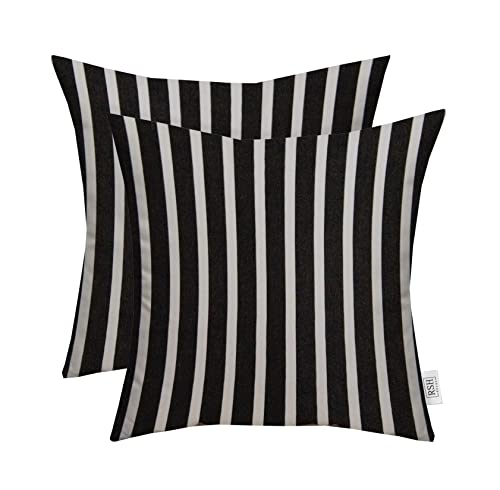RSH DECOR: Sunbrella Square Throw Pillows Set of 2 | 24" x 24" | Water and Fade-Resistant Performance Fabric | Outdoor Pillow Covers with Down-Alternative Inserts | Shore Classic Black