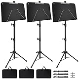 Mdvora Sheet Music Stand, 3 Pack Adjustable Music Stand for Sheet Music, Music Sheet Stand Portable Folding with Carry bag Clip Holder for Guitar, Ukulele, Violin Players(Standard Version, 3 Pack)