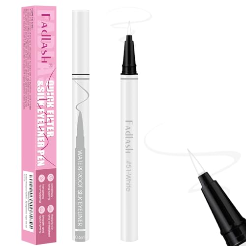 FADLASH Eyeliner Blanc Waterproof 0,6 ml, Crayon Yeux Blanc Mat Waterproof, Séchage Rapide, Effet Naturel Longue Tenue, sans Bavures, Couleur Intense...