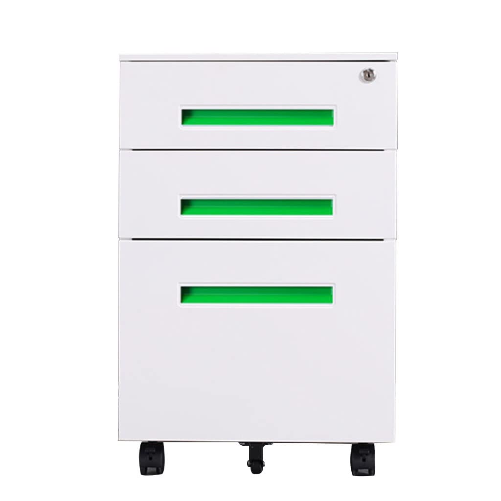 ASerZenith 3 Tier Metal File Cabinet With Roller Mobile Cabinet For Under Table Storage Lockable And Durable,A2-60X39X50Cm