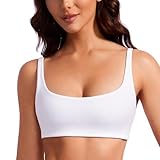 CRZ YOGA Butterluxe Spaghetti Strap Sports Bras for Women - Square Neck Yoga Wireless Bra Padded Cami Crop Top White Medium
