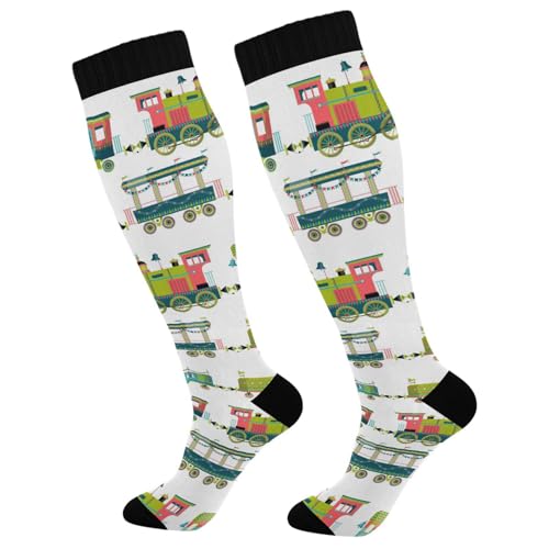 Dussdil Green Train Locomotive Compression Socks for Women Men Christmas Circulation Long Knee Socks for Winter Warm Stockings Socks