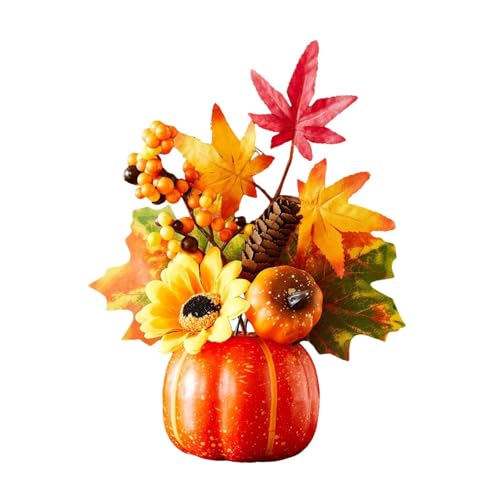 B Baosity Zucca Decorativa Finta Zucca Ornamentale Falsa con Foglie D'Acero E Materiale PVC Decorazione per La Tavola di Halloween Adatta per Eventi Autunnali, Style B