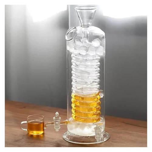 SFSLBFB Cafetera de Goteo para café frío, cafetera de Goteo, cafetera de Vidrio con Tubo de enfriamiento en Espiral y Grifo de distribución, cafetera de 340 ml.