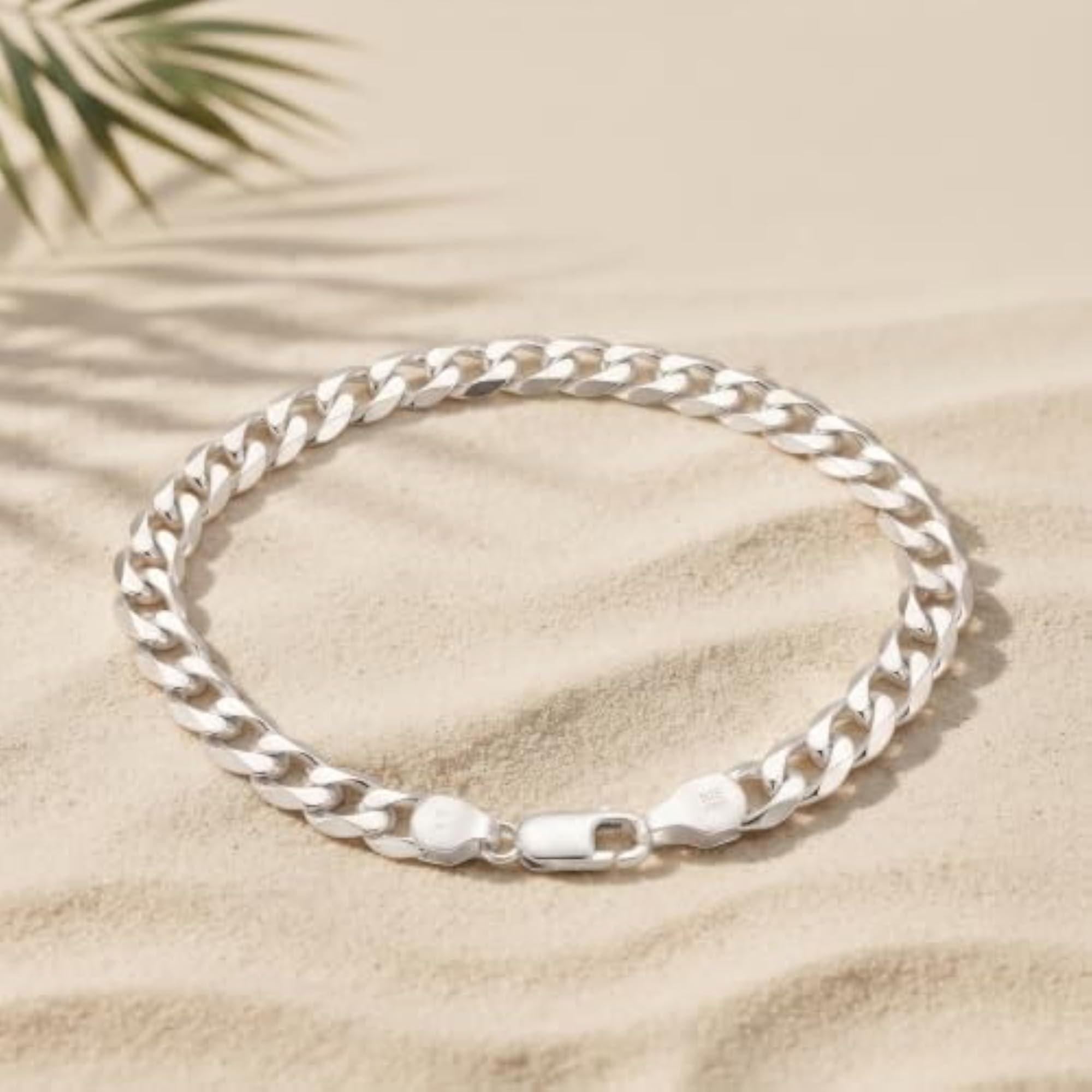 Men's Polished 925 Sterling Silver Curb Chain Bracelet, Gift for Husband