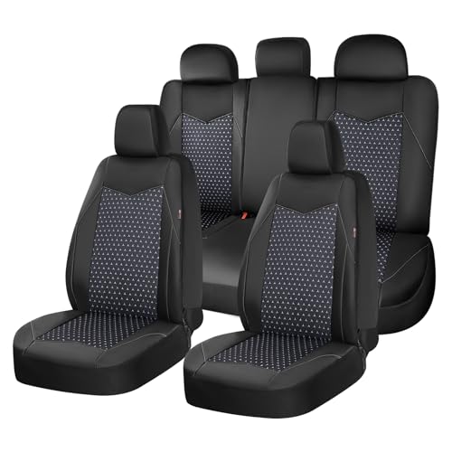 Image of Coverado Car Seat Covers 5 Seats, PU Leather Seat Covers Fullset, Printed Breathable Mesh Design, Front and Rear Car Seat Protectors, Luxury Automotive Seat Covers Universal Fit for Most Cars, Black