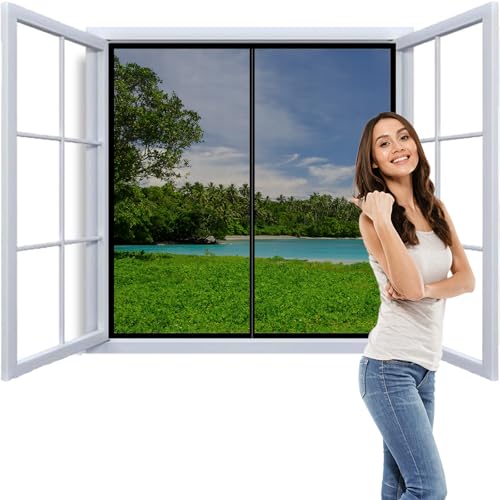Fliegengitter für Fenster 100x215cm Fliegengitternetze für Fenster Magnetvorhang Insektenschutz Insektenschutz Selbstklebend Ein Design das offen bleibt halten Schwarz