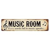 Targa in metallo vintage per sala musicale con note, per casa, bar, giardino, decorazione da parete, poster in metallo, 10 x 40 cm