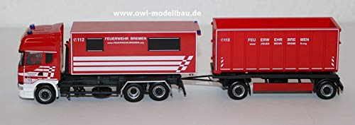 Preisvergleich Produktbild herpa 932929 - Scania R`13 Abrollmulden-Hängerzug - Feuerwehr Bremen. 1:87