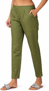 Women Solid Straight Fit Pants | Comfortable Elastic Waist Casual Trousers Regular Fit Ankle Length Bottomwear (Black, Whi... Price In India