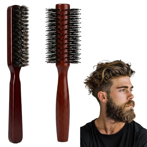 Beard Brush for Men Viking Roller Beard Brush with Round Hair Brush Professional Grooming Kit for Facial Hair and Scalp Care Small Round Hair Brush for Styling Wet/Dry Hair