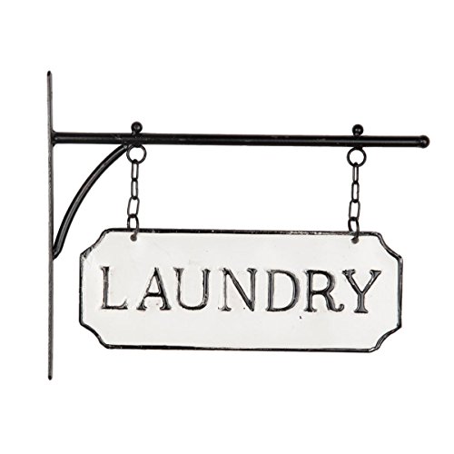 Foreside Home & Garden White and Black Enamel Laundry Wall Sign on Metal Hanger