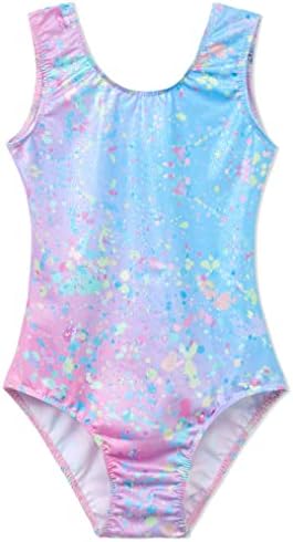 Gymnastics Leotards for Girls Size 5t 4t Shiny Sleeveless One-Piece Graffiti Dot Outfits Dance Tank for Kids Team Swimsuit Active Competition