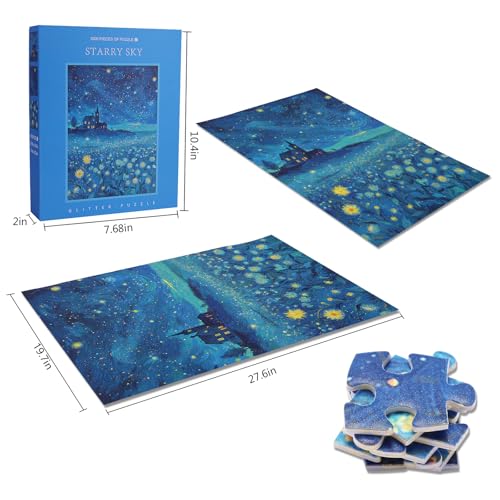 Rompecabezas para adultos de 1000 piezas con diseño de cielo estrellado y flores, con brillo y letras en el reverso, tamaño 27,5" x 19,6" miniatura 3