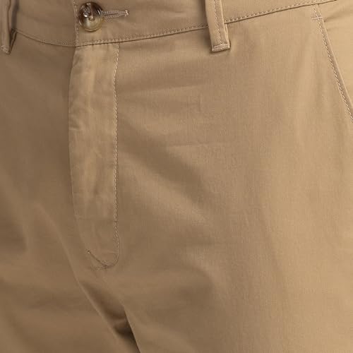 Image of Colorplus Men's Cotton Blend Solid Piece Dyed Pattern Contemporary Fit Flat Front Casual Trouser