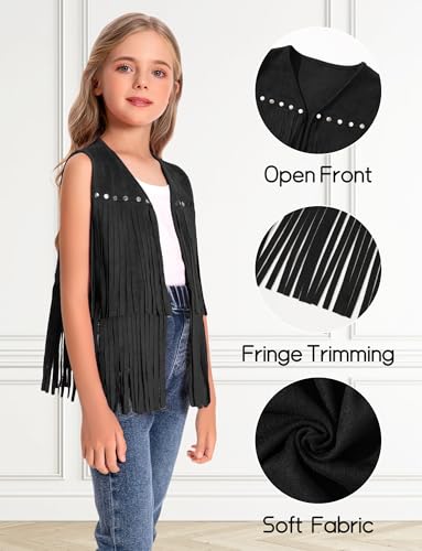 Happy Cherry Cowgirl Outfits for Girls Suede Fringe Vest Kids Western Country Concert Shirt Hippie Sleeveless Jacket 5-12Y4