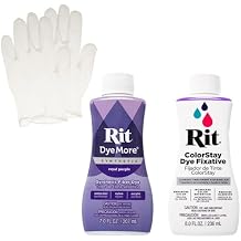 Rit Synthetic Liquid Dye with ColorStay Fixative Bundle All in One Kit with Gloves to Reduce Color Bleed