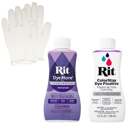 Rit Synthetic Liquid Dye with ColorStay Fixative Bundle All in One Kit with Gloves to Reduce Color Bleed