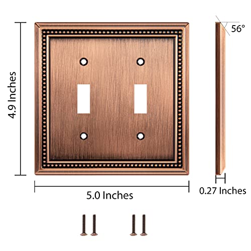 Image of Henne Bery Sunken Pearls Heavy Duty Decorative Wall Plate Switch Plate Outlet Cover (Double Toggle, Antique Copper)
