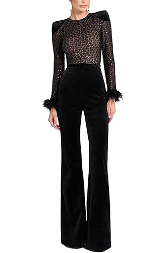 Sexy Long Sleeve Jumpsuits for Women Velvet Zip Up Top