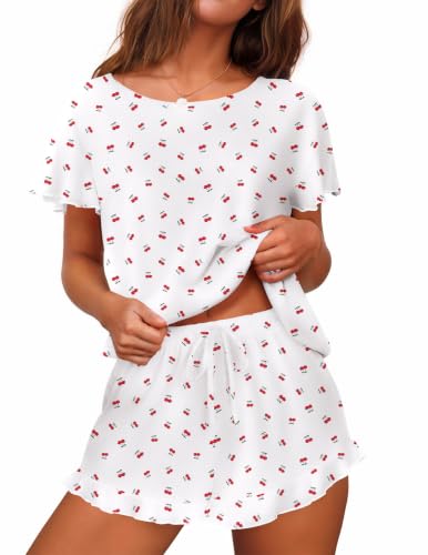 Image of Ekouaer Women's Pajama Set Ruffle Sleeves Top and Short
