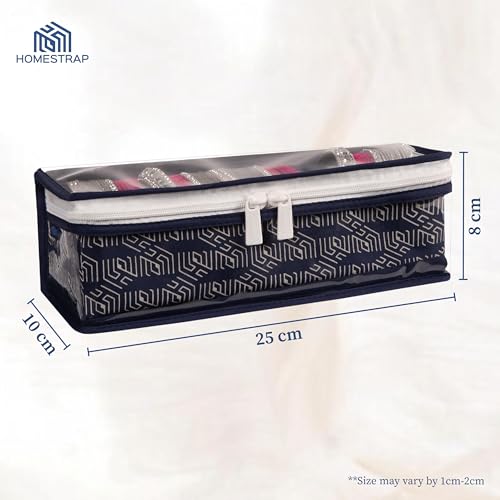 Image of HomeStrap Cotton Single Rod Bangle Box with Transparent Top | Waterproof, Dustproof Organizer for Bangles, Chudis, Bracelets, Watches & Jewellery | Compact Storage Organizer | Navy Blue | Pack of 1