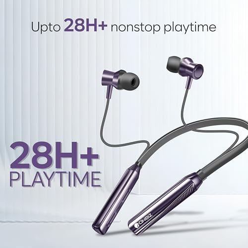 Image of Bluetooth Neckband Earphones, 28H+ Playtime, Bluetooth 5.4, 10mm Driver, IPX4 Splash Resistant (Purple)