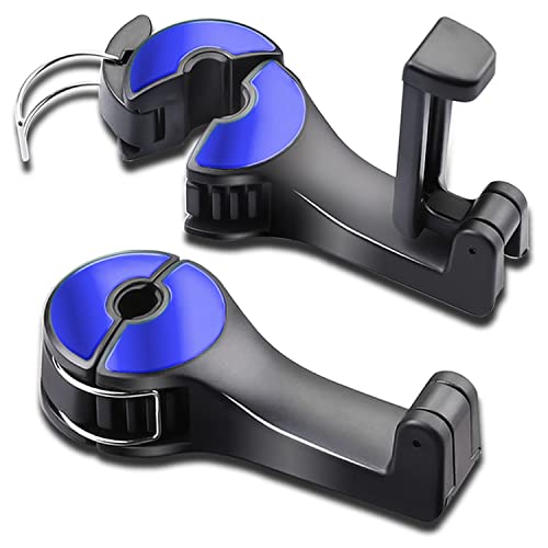 Image of Car Headrest Hook with Phone Holder, Universal 360 Rotation Headrest Hooks for Purses and Bags (Blue)