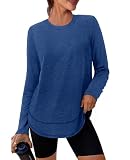 Workout Tops for Women Long Sleeve Rash Guard Columbia Running Hiking Shirts Dry Fit Tunic Loose Fit Plus Size Beach Oversized Clothing Navy 3XL
